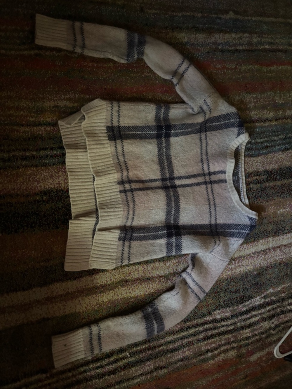 aerie Cream Sweater with Navy Plaid